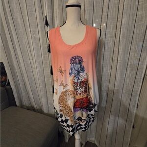 Vibrant Sleeveless Graphic Blouse - Coral